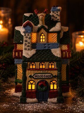 1995 Santa’s Magical Toyshop “Woodshop” Collectible Porcelain House – Cherry Ann